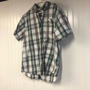Columbia Men's Green and Gray Plaid Button Down Shirt Short Sleeve XL